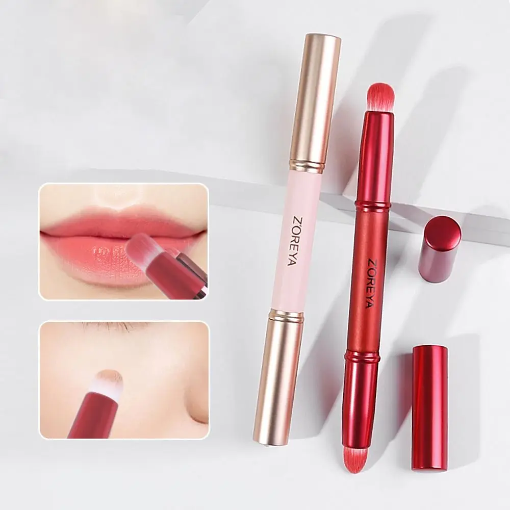 

Metal Handle Double-headed Lip Brush Lip Liner Dustproof Lipstick Smudge Brush with Protect Cap Eyeshadow Applicator