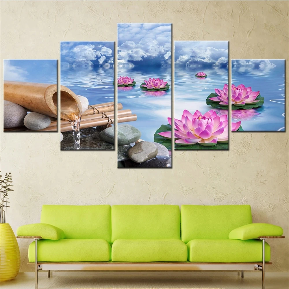 

5-piece diamond painting cross stitch Lotus stone pink Red flowers 5D DIY diamond painting Mosaic modern home decoration WE2231