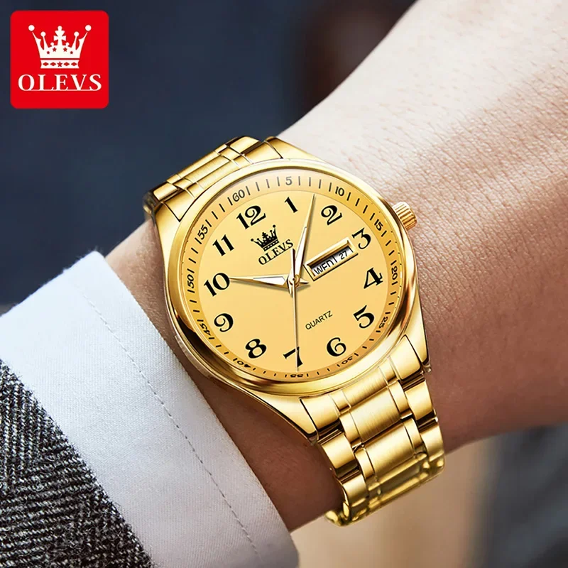 OLEVS 5567 Trendy Luxury Waterproof Watches For Men, Alloy Strap Quartz Casual Men Wristwatches Calendar Week Display Luminous