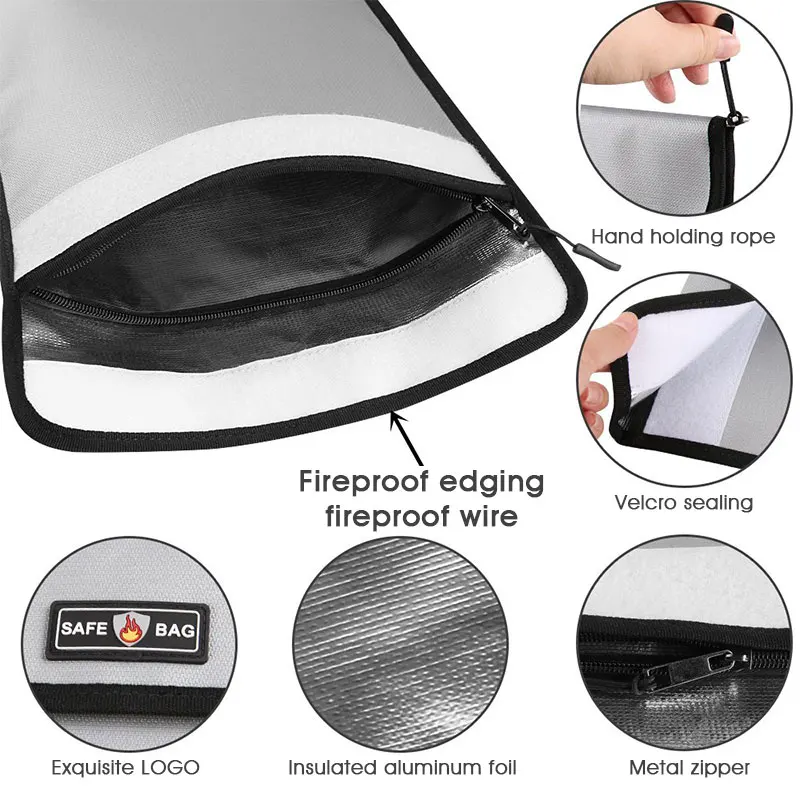 Fireproof Waterproof Document Bag Glass Fiber Explosion-proof Safe Bag Portable File Storage Bag For Money Jewelry Passport 5