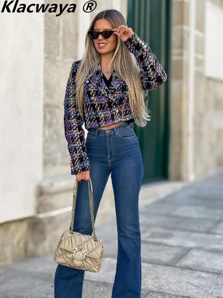 

Женский твидовый Блейзер Klacwaya, весенняя куртка в стиле оверсайз, женская одежда, повседневные блейзеры, 2022