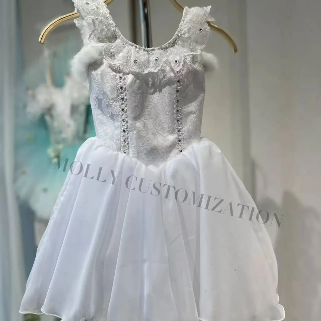 Neuer maßgeschneiderter weißer Kaninchen-Schlagzeugerinnen-Rock Clara für Ballettaufführungen und Wettbewerbe für Erwachsene und Kinder – Detail 6