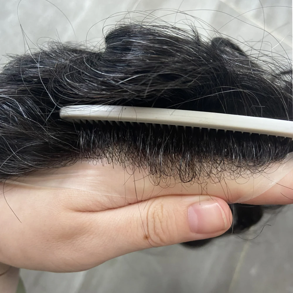Super Thin Skin 0.02mm Silicon Men Toupee 100% Human Hair Natural HairPieces Man Wig Transparent Pu Replacements System Unit
