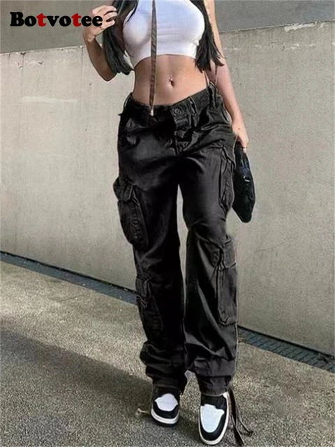 Botvotee High Waisted Cargo Pants Women 2023 New High Waisted Pockets Wide  Leg Jeans Pants Streetwear Fashion Casual Trousers - Pants & Capris -  AliExpress