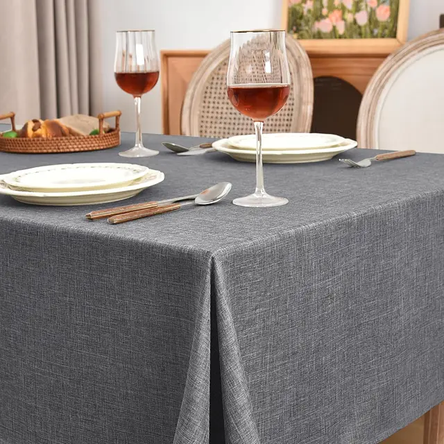 Nappe rectangulaire Vintage en coton et lin, gris kaki, pour noël, mariage, Banquet, décoration de salle à manger, couverture de Table 2