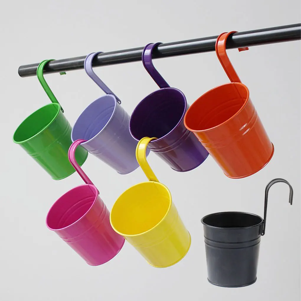 

4pcs Hanging Flower Pots Hook Wall Pots Garden Pots Balcony Planters Metal Bucket Flower Holder Flowerpot Bucket