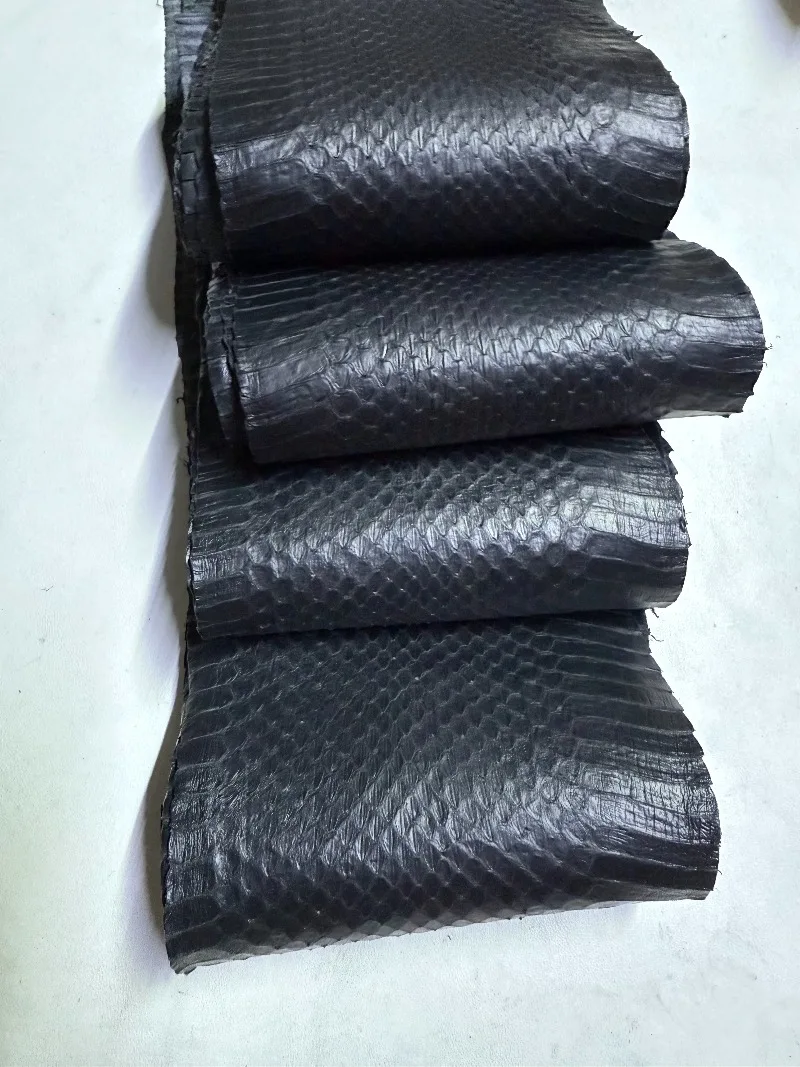 전체 무광 블랙 스네이크스킨, 폭 12-14cm 길이 115-135cm 신발 가방 벨트, 수제 DIY 천연 가죽