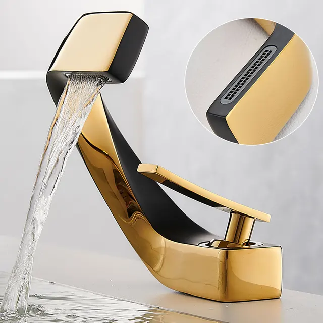 ห้องน้ําดาดฟ้าติดตั้งก๊อกน้ําอ่างล้างหน้าสีดําอ่างล้างจานแตะเดี่ยวหลุมน้ําแตะร้อนและเย็น mitigeur salle de bain ก๊อกน้ําผสม 3