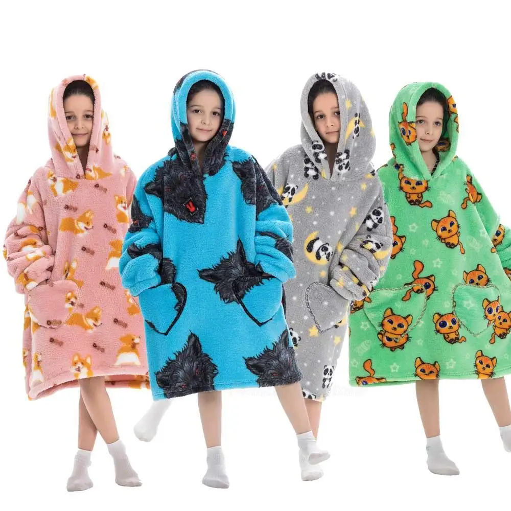 Kids Hoodie Oversized Blanket with Sleeves Panda Kigurumi Boy - Main Image