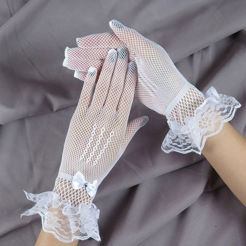 Elegant Women Ultra-Thin Summer Driving Cycling White Black Sunscreen Gloves Female Anti-UV Elasticity Lace Mesh Gloves