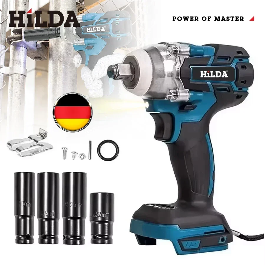 impact wrench HILDA 18V Electric Rechargeable 1/2 Socket Cordless Without Battery High Power for Car Repair