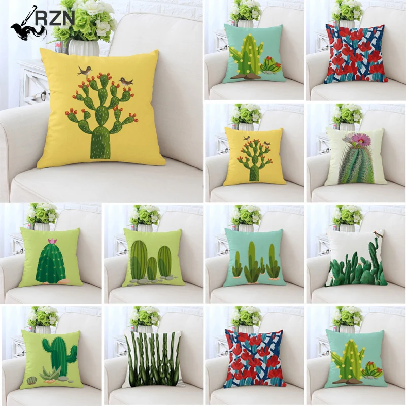 

Polyester Cactus Palm Leaf Pillowcase Green Leaves Pillow Cases Chair Pillow Cover Home Decorative Pillow Home Decor