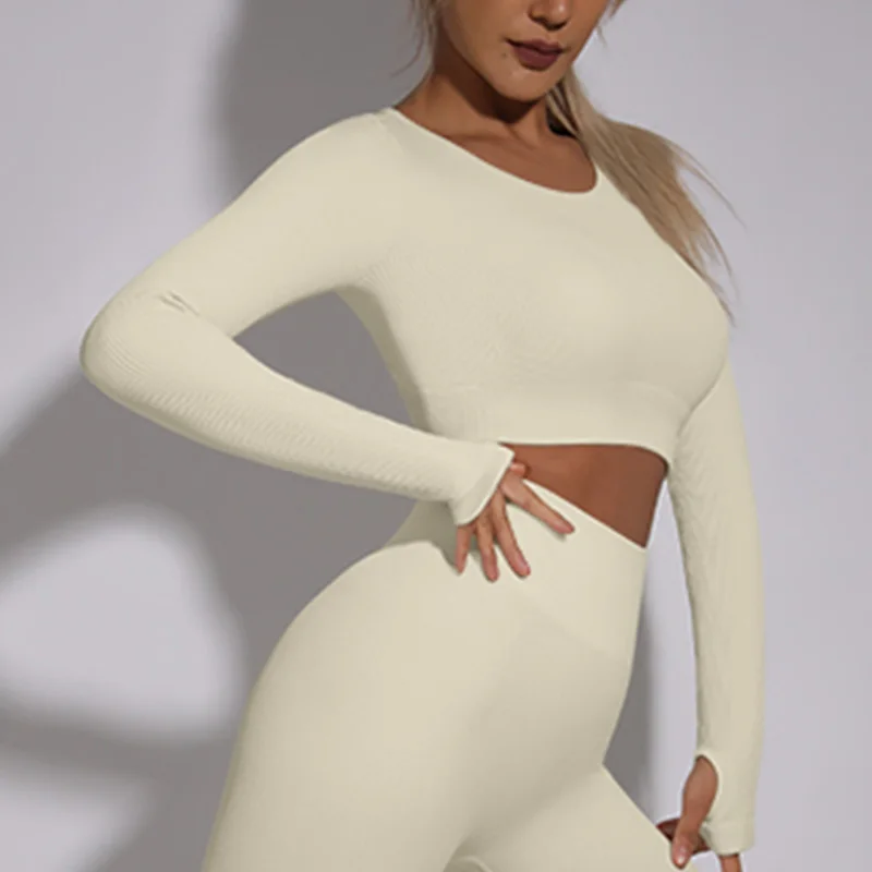 Ribbed Sports Shirts Long Sleeve Top Seamless Yoga Shirt Fitness Long Sleeves Tops for Women Gym Vest Workout Bra Wear