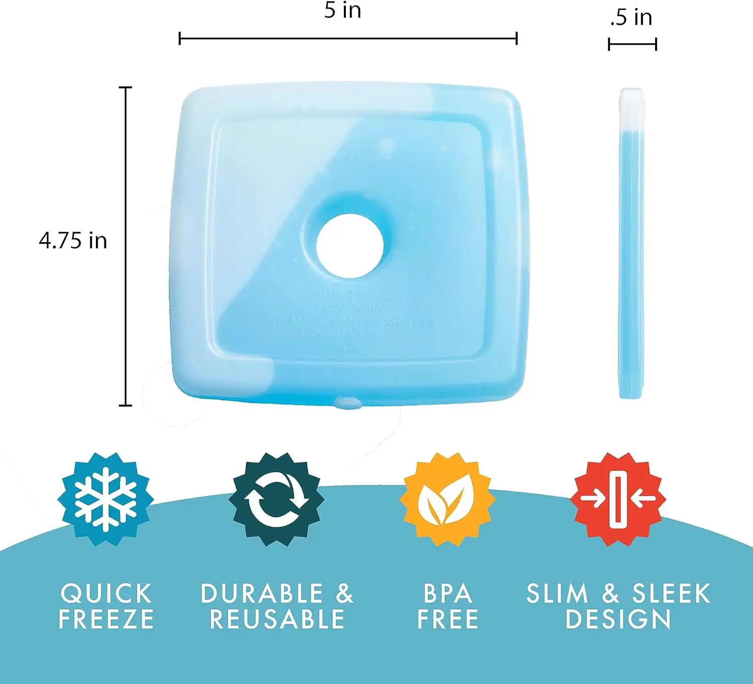 5pcs Cool Coolers By Fit Fresh Slim Ice Packs, Quick Freeze Space Saving Reusable Ice maker machine for Lunch Boxes or Cooler