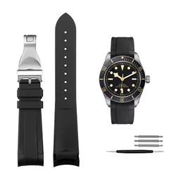 Premium 22mm Curved End Rubber Watch Strap - Waterproof & Durable - 22mm (Black - silver B)