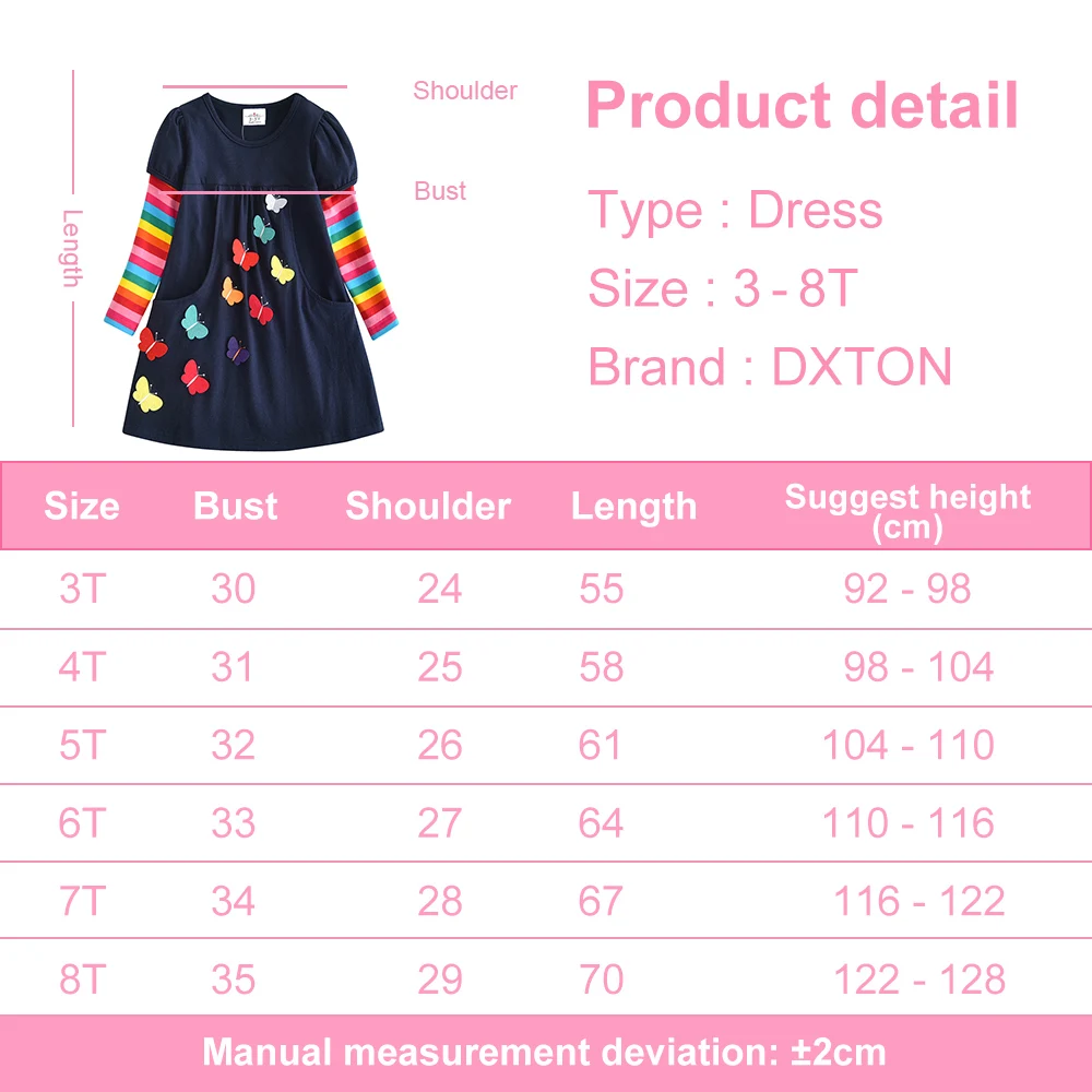 DXTON Birthday Girls Dresses Long Sleeve Baby Girls Winter Dresses Kids Cotton Clothing Casual for 2-8 Years Children