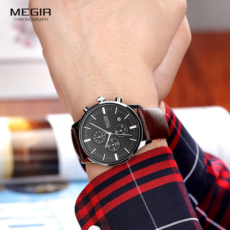 Fashion Megir 2011 Top Brand Quartz Men Luminous Waterproof Sports Watch Man Commercial Genuine Leather Business Wrist Watches - 4