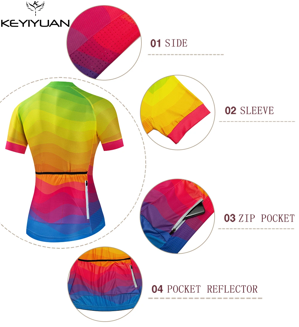 Women Summer Cycling Jersey MTB Tops Short Sleeve Bike Shirts Triathlon Bicycle Clothes KEYIYUAN