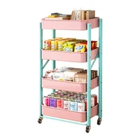 Foldable Multi Tier Rolling Trolley Organizer Cart Kitchen Home Bedroom Books Snacks Portable Storage Cart Wheels Furniture 5