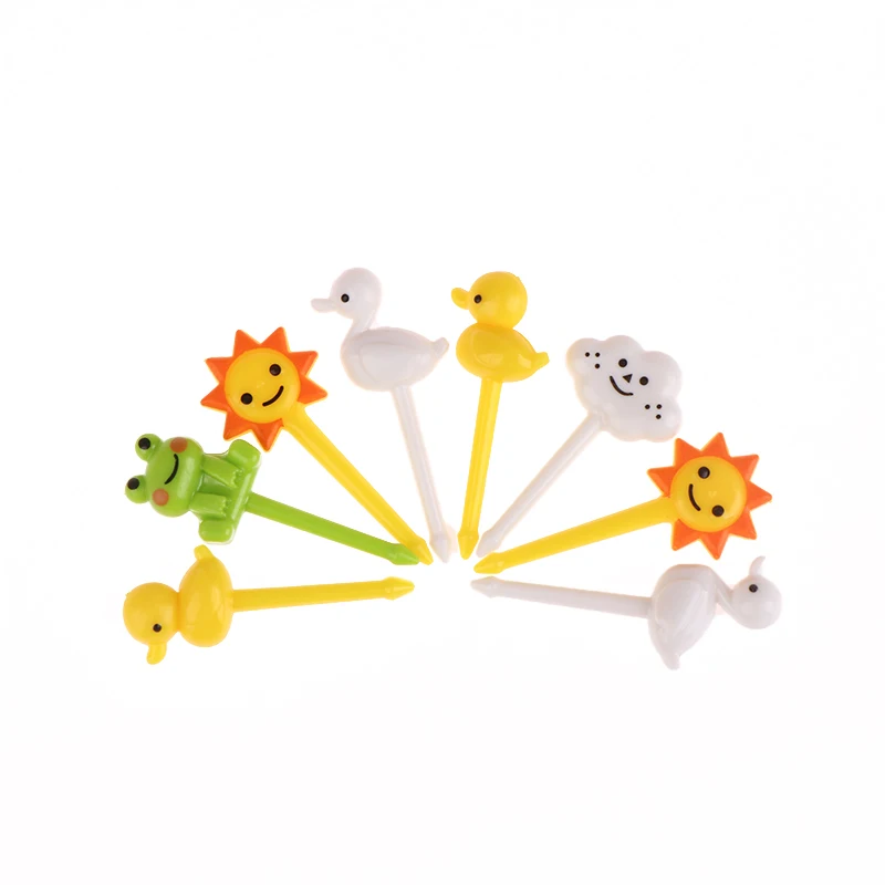 Description Picture 3 of item8Pcs Cartoon Animals Fruit Forks Mini Kids Snack Cake Dessert Food Stick Cute Duck Frog Toothpick Bento Decoration Tableware