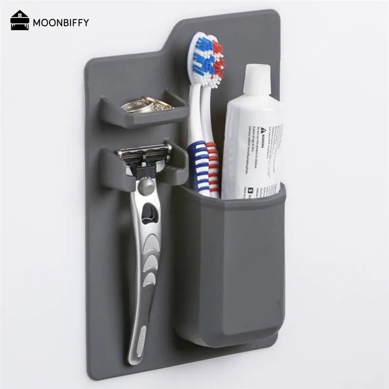 Toothbrush Holder Toothpaste Dispenser Silicone Toothbrush Toothpaste Holder Rack Cup Storage Bathroom Organizer Mirror Shower Multifunction Bathroom Supplies Tools