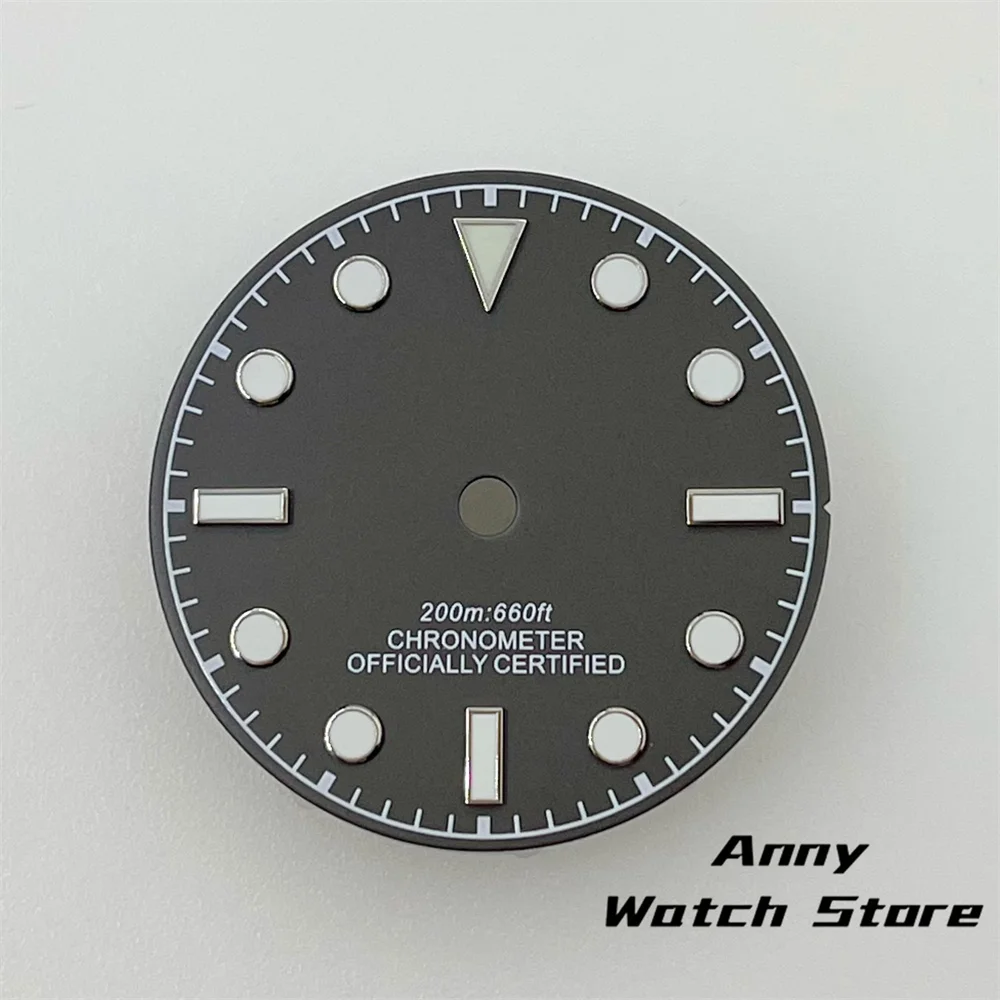 Vintage 29mm Watch Dial with Black, Brown, and Dark Blue Design Featuring Rose Gold Edging and Green Luminous Markers