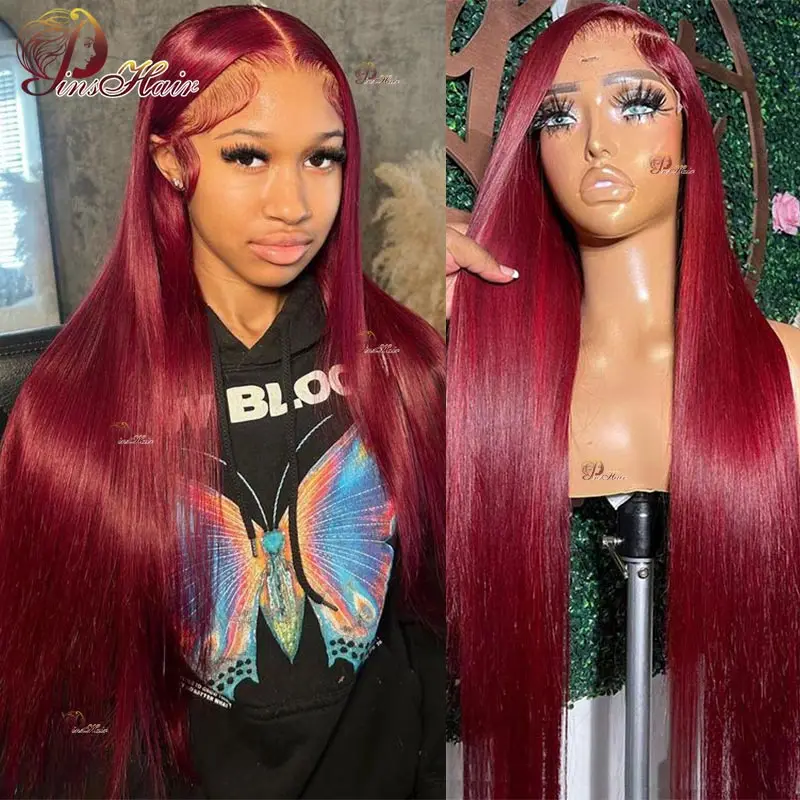 

13X6 Lace Frontal Wig Human Hair 99J Straight Lace Front Human Hair Wigs for Women Remy Pre Plucked Burgundy Red Lace Front Wig
