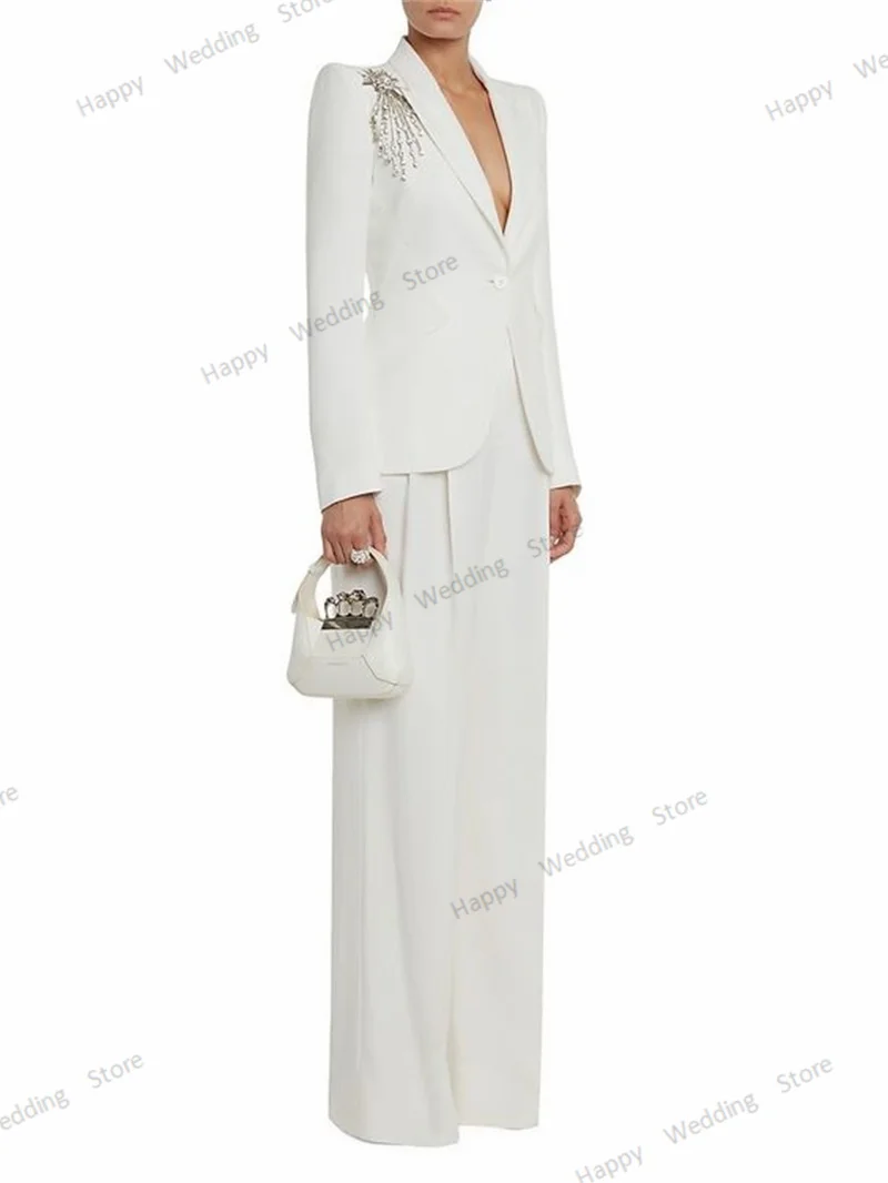 Women Suit Set 2 Pieces Blazer Loose Pants For Wedding