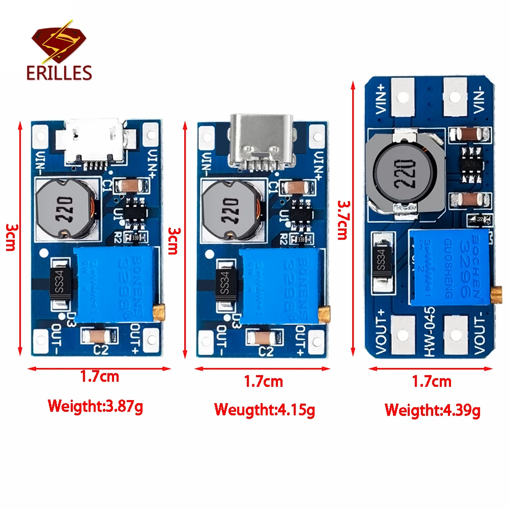 Mt3608 Con Usb 2A Max Dc-Dc Modulo Di Alimentazione Step Up Modulo Di Alimentazione Booster Da 3-5V A 5V / 9V / 12V / 24V