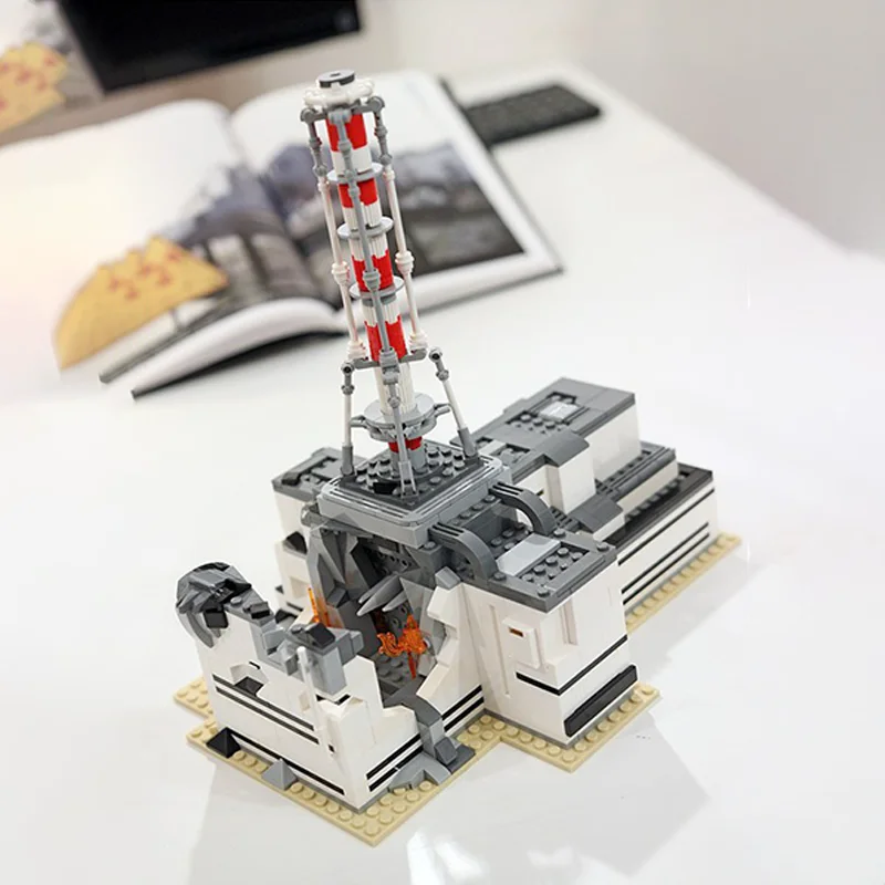 853PCS 대형 역사 디오라마 Moc 빌딩 블록 벽돌 키트 - 원자력 발전소 이벤트 모델 - 연구용 교육 디스플레이.