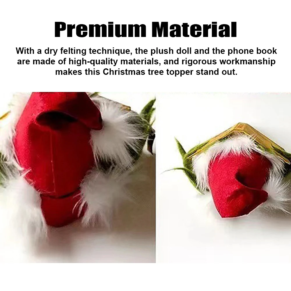 Description Picture 5 of itemChristmas Tree Topper Checkered Funny Grinch Plush Doll Decoration Christmas Tree Cartoon Pendant Ornament Holiday Gift 