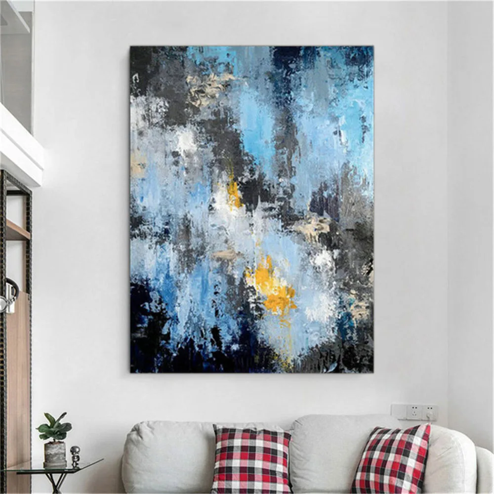 

High Quality Hand Painted Nordic Abstract Oil Painting Gray Blue Wall Paint Modern Wall Canvas Picture For Home Decor Artwork