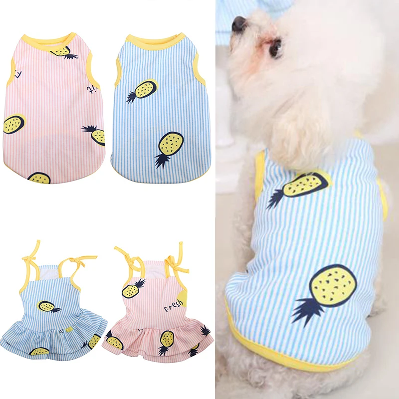 Cute Printed Dog Clothes Cotton Breathable Dogs Dress Vest Shirt Dog