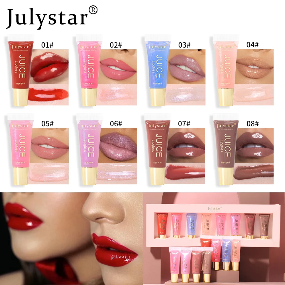 

Julystar 8pcs/box Lip Balm Long Lasting Moisturizing Soft Tube Lip Gloss Lip Brightening Female Makeup Cosmetic Party Daily