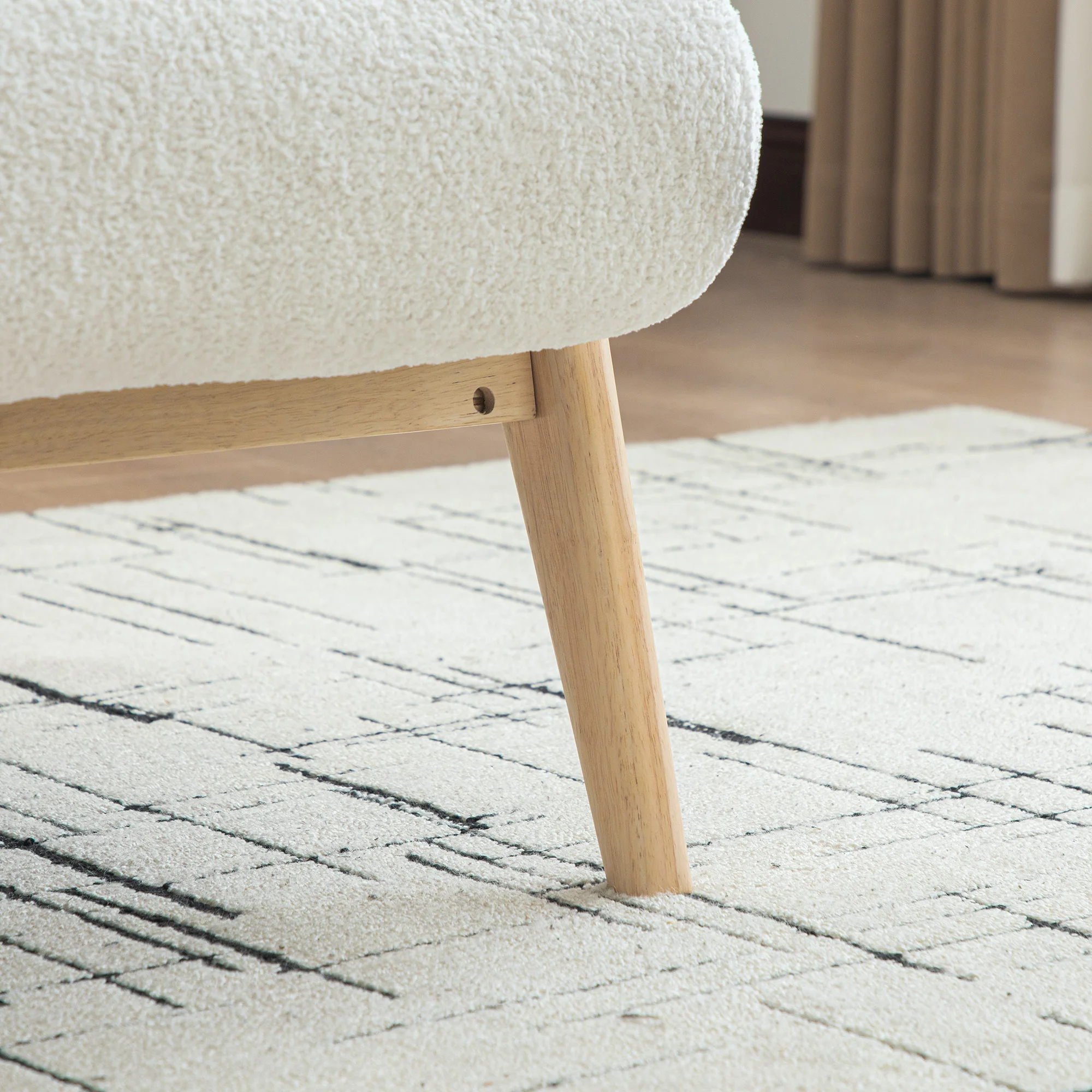Skandinavischer Loungesessel – Weicher Chenille-Stoff und Robuster Holzrahmen, Perfekt für Wohnzimmer & Schlafzimmer. – Detail 10