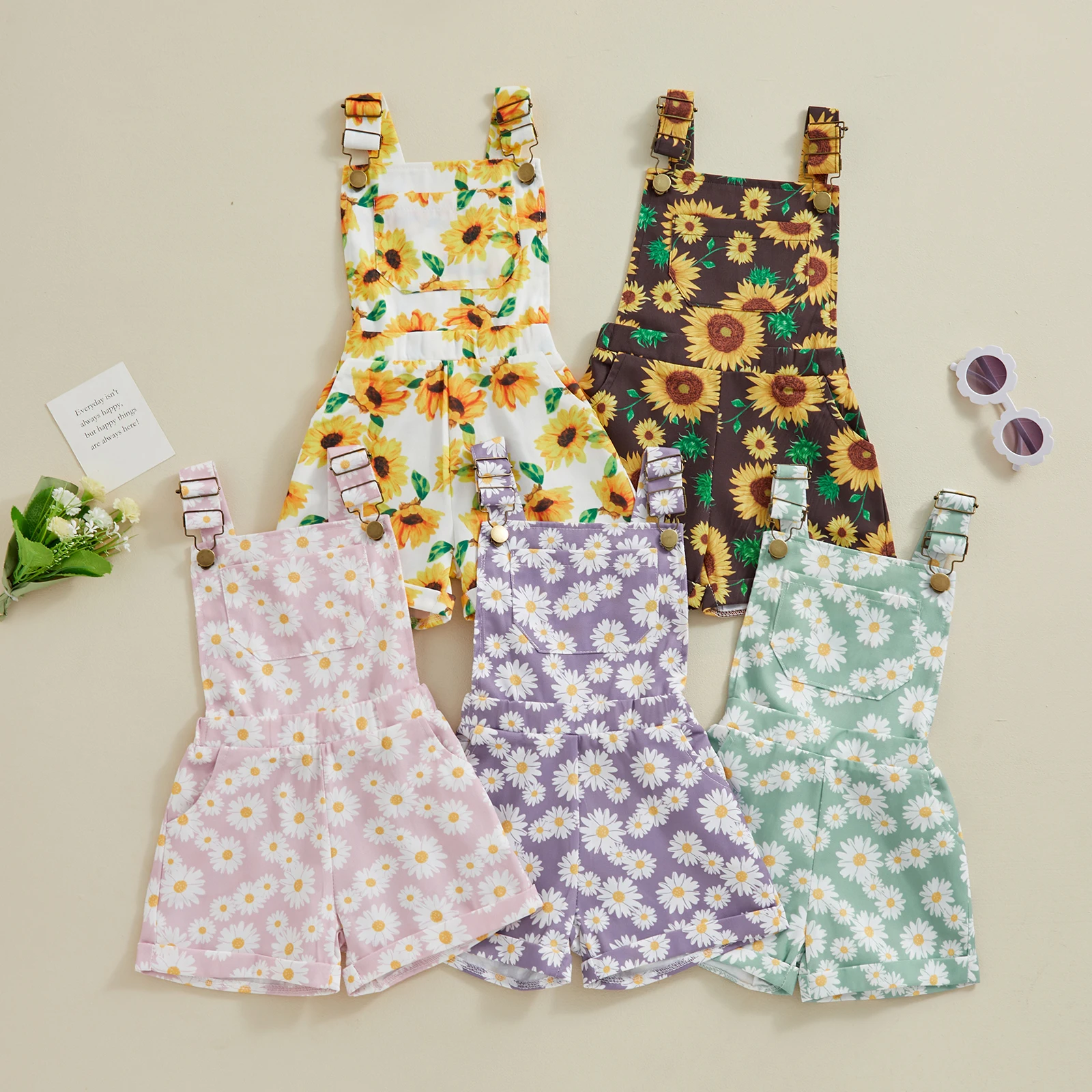 0-6Y Toddler Kids Girls Jean Overalls Shorts Sunflowers Print Sleeveless Adjustable Strpas Denim Jumpsuit children overalls pants kids outfits