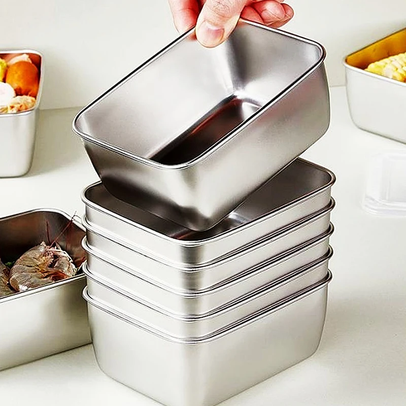 

600ml Stainless Steel Refrigerator Food Storage Box With Plastic Lid Prepare Food Freshness Preservation Box Picnic Box