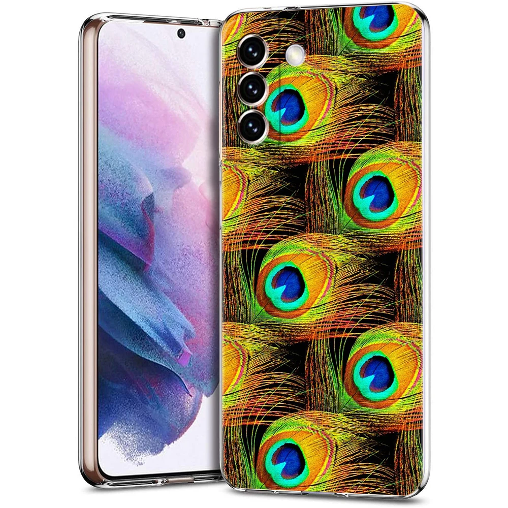 Pfauenfedern Handyhülle für Samsung Galaxy S24 S23 S22 S20 S21 FE Ultra S24 S23 S10 S10E S9 S8 Plus 5G Transparente Hülle Tasche – Detail 6
