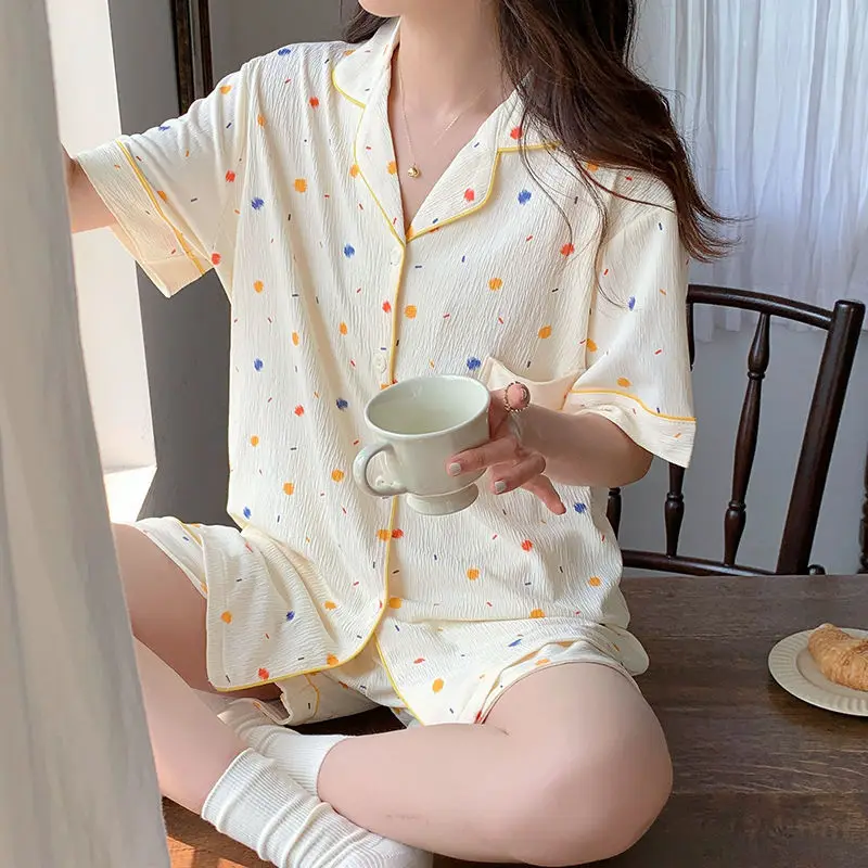 Oversized Aesthetic Korean Pajamas Floral Pajama Sets Women Loose