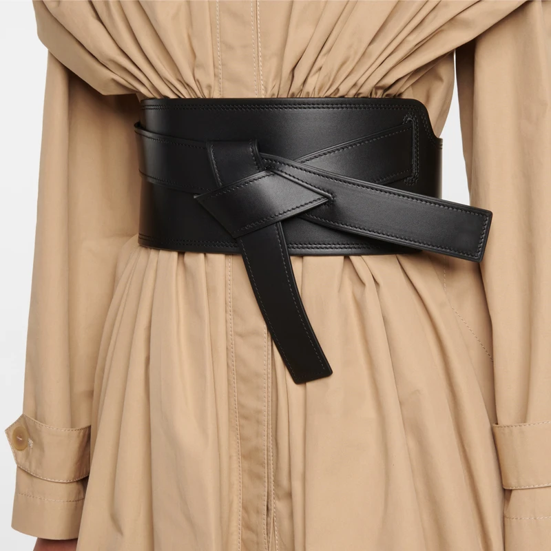 fashion-bow-soft-cowhide-waist-seal-women's-leather-coat-wide-belt-dress-decorative-wide-belt