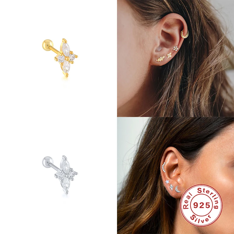 LENNIK-pendiente de Plata de Ley 925 para mujer, Piercing delicado para el lóbulo de la oreja, pendiente plano de hélice Rook Conch Tragus, joyería Sexy, 1 unidad