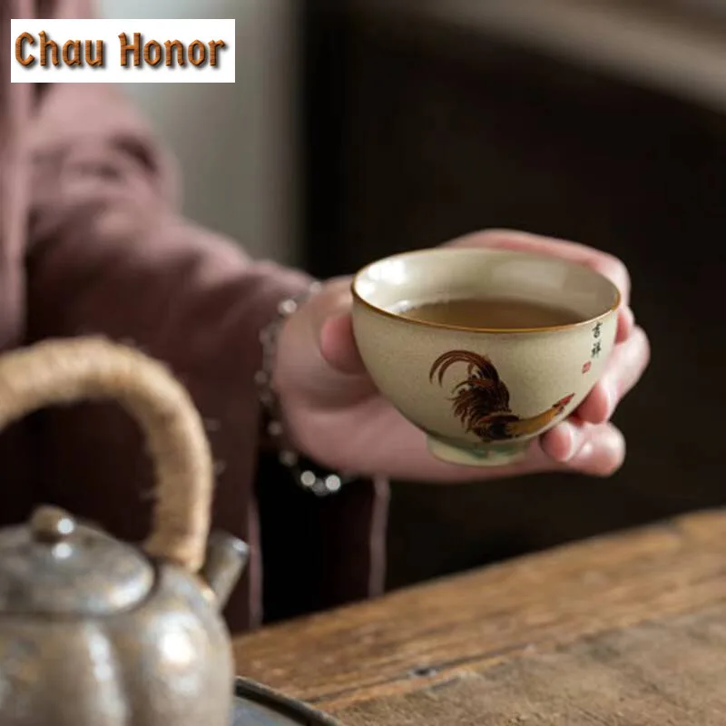Antique Coarse Pottery Painted Chick Teacup Tea Bowl Sample Tea Cup Tea-tasting Smelling Cup Chazhan Master Cups Mug Drinkware