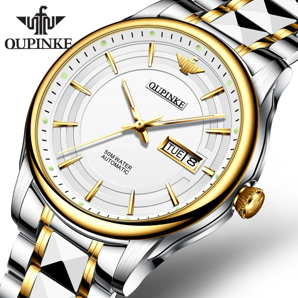 

OUPINKE Top Brand Mechanical Watch For Men Synthetic Sapphire Tungsten Steel Waterproof Busines Men Wristwatch Luxury Man Watch
