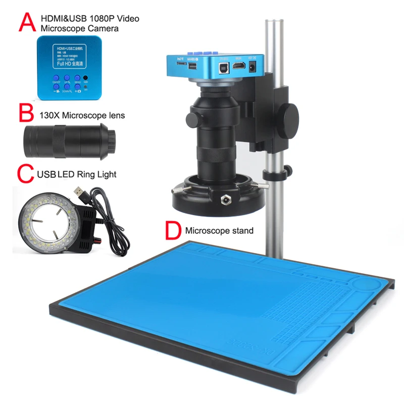 

Full HD Digital Electronic Video Microscope USB HDMI-compatible Camera 130X Lens& LED Circular lamp For Phone PCB Repair Tools