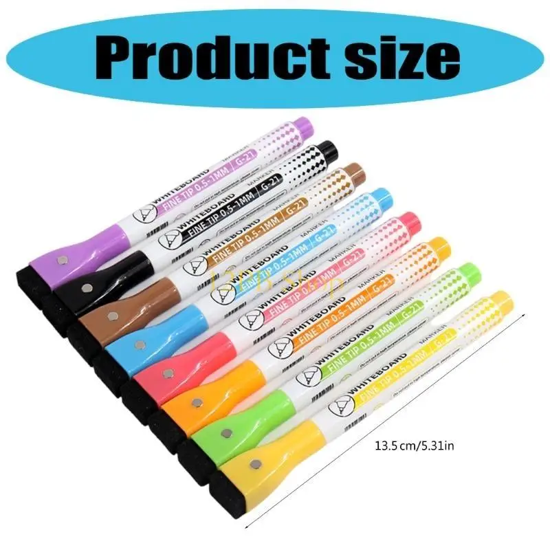12PB 8 Color Marker 0.5MM Erasable Colorful Whiteboard Marker with Eraser