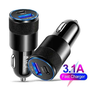 Caricabatteria per auto USB a 2 porte di tipo C caricabatterie per telefono 3.1A ricarica rapida adattatore per accendisigari 12V 15W presa di corrente per iPhone Samsung