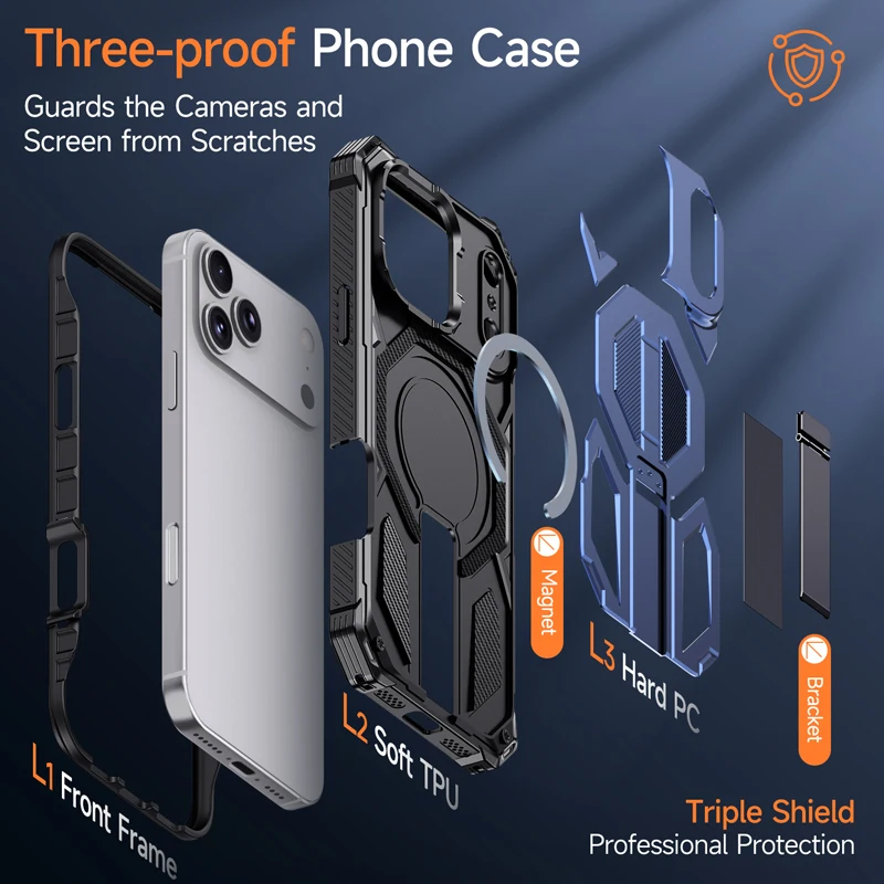 ELVEV Magnetic Rugged Armor Shockproof Phone Case with Bracket