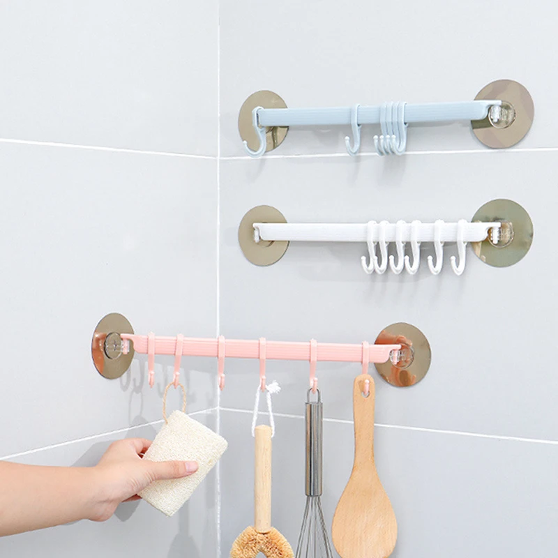 1pc Blue/White/Pink Suction Cup Type Hook 6 Rows For Kitchen Bathroom Corner Suspension Without Marks Hanger Hook