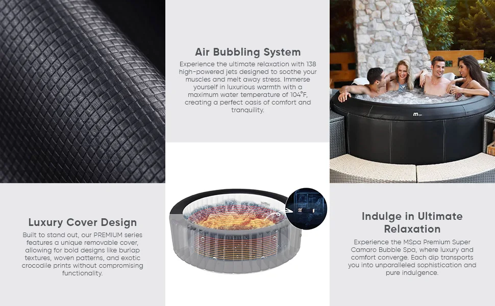 M Spa Premium Super Camaro 138 Jet 6 Person Outdoor Bubble Hot Tub Spa, Black_Artboard4