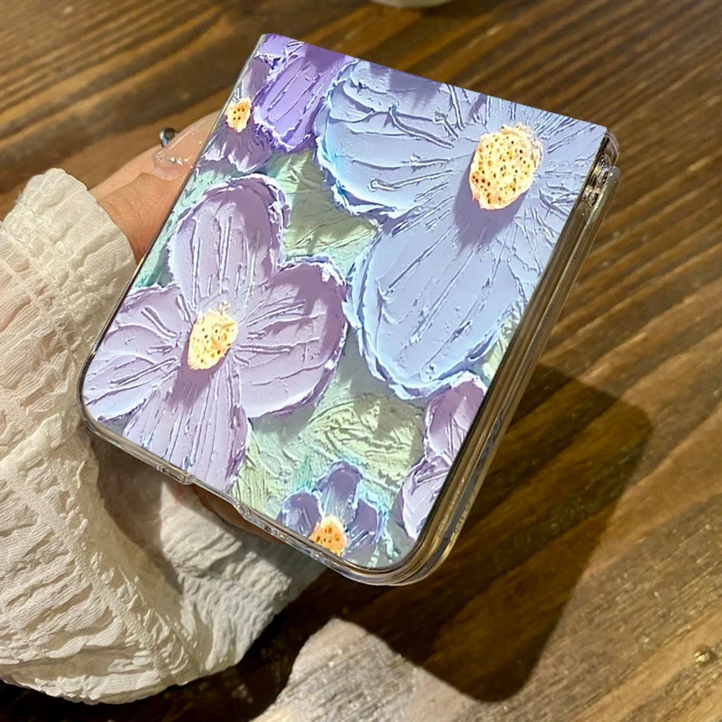 Relief Flower Pattern Clear Folding Phone Case